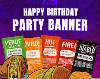 Taco Bell - Happy Birthday | Instant Printable Banner | Party Decor | Fast Food Theme Instant Download