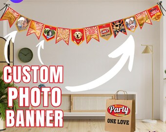 Cane's Birthday Decorations Printable Banner |  Custom Photo Party Decor | Fast Food Theme Instant Download