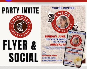 Chipotle Party Invitation • Fast Food Theme (Canva Template)