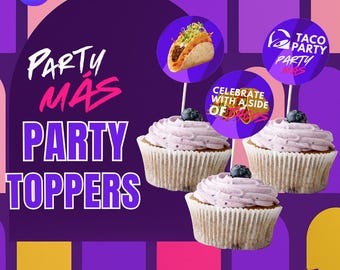 Taco Bell Party Toppers Editable in Canva – 12 Cupcake Toppers & Stickers