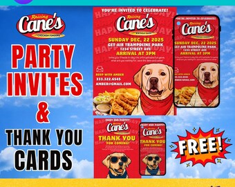 Raising Cane's Style Party Invitations • Editable Canva Template (Digital Download)