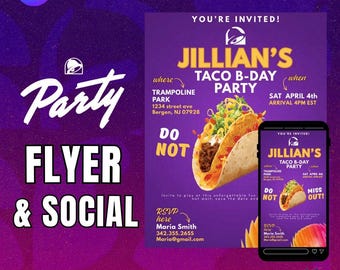 Taco Bell Style Party Invitation Canva Template • Fast Food Birthday Digital Download