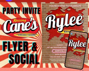 Raising Cane’s Party Invitation • Fast Food Theme (Canva Template)