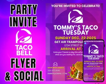 Taco Bell Birthday Party Invitation & Thank You Card • Editable Canva Template (Digital Download