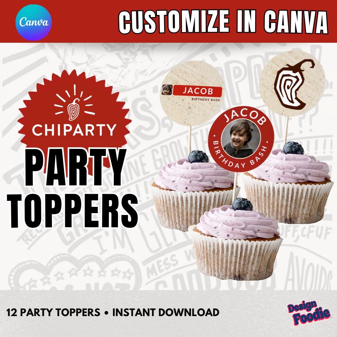 Chipotle Party Toppers Editable in Canva – 12 Cupcake Toppers ...