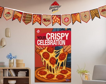 Pizza Hut Party Decor Set: Fast Food Poster & Banner (Digital Download)