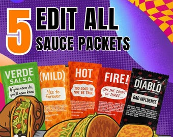 Editable Taco Sauce Packet Bundle Template Party Favors Canva