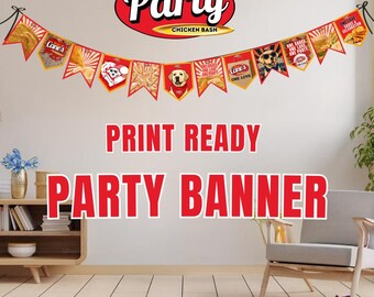 Raising Cane's Birthday Decorations Printable Banner | Party Decor | Fast Food Theme Instant Download