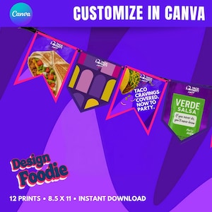 Taco Bell Birthday Decorations Printable Banner | Canva Party Decor | Fast Food Theme Instant Download