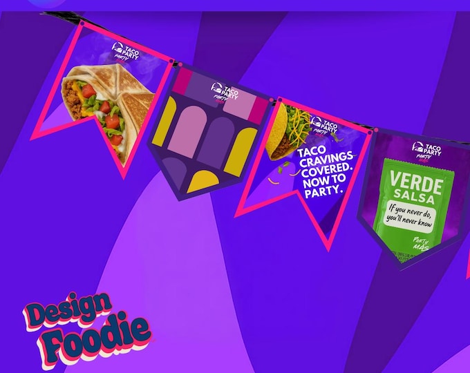 Featured listing image: Taco Bell Birthday Decorations Printable Banner | Canva Party Decor | Fast Food Theme Instant Download