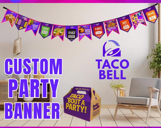 Featured listing image: New Updated! Customizable Taco Bell Style Banner • Party Decoration (Digital Download)
