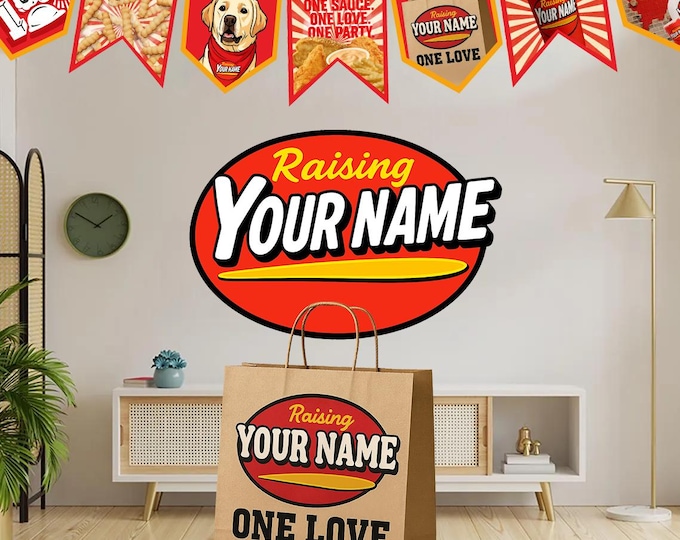 Featured listing image: Customizable Raising Cane’s Style Banner • Personalized Party Decoration • Fast Food Theme Decor • Instant Download