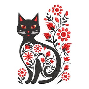Floral Cat Embroidery Design, Floral Cat Machine Embroidery Design, Floral Cat Embroidery Design For Men, Women, Girls