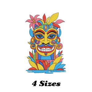 Funny Tiki Mask Embroidery Design, Tiki Mask Machine Embroidery Design, Tiki Mask Embroidery Design For Men, Women, Girls