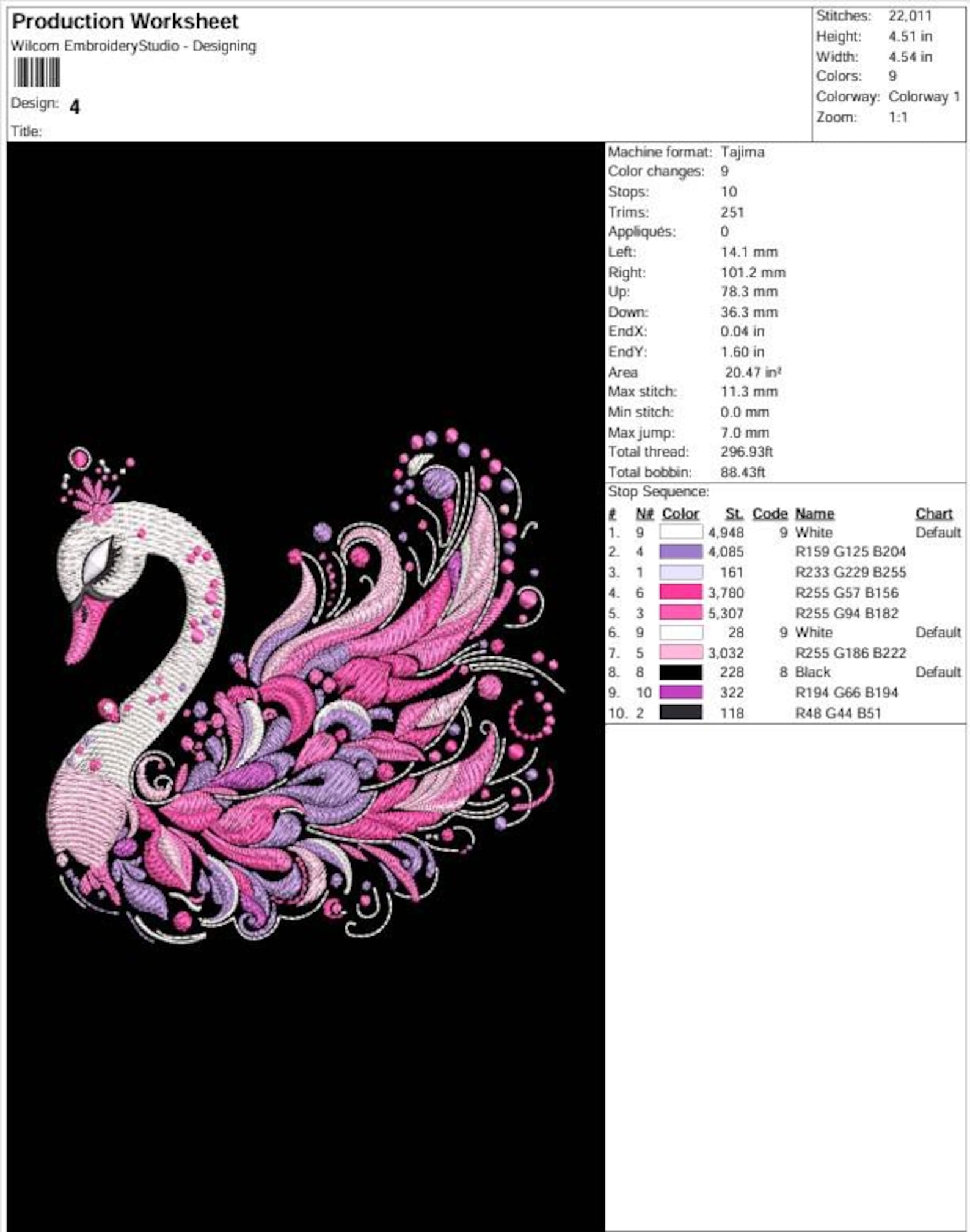 Colorful Swan Embroidery Design, Elegant Swan Machine Embroidery Design ...
