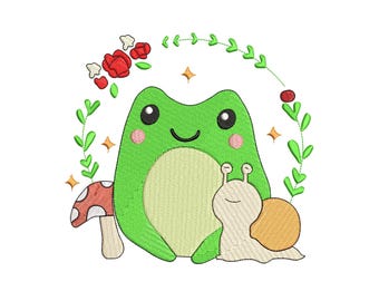 かわいいカエルのスケッチ風刺繍デザイン - カエルのスケッチ風