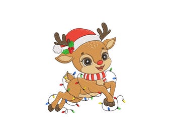 Lighting Reindeer Christmas Embroidery Design, Christmas Reindeer Machine Embroidery Design, Digital Download