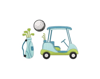 Golf Cart, Golf Ball, and Golf Bag Embroidery Design, Golf Cart Machine Embroidery Design, 4 Sizes, Instant Download File