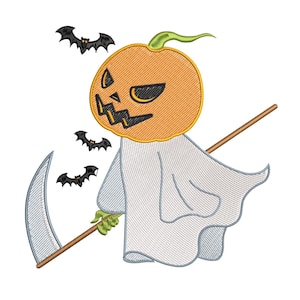 Scary Pumpkin Ghost Halloween Embroidery Design, Halloween Pumpkin Ghost Machine Embroidery Design, 4 sizes, Instant Download