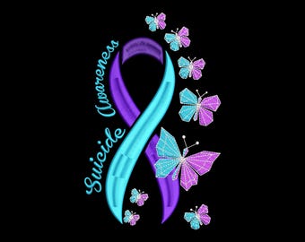Butterfly Ribbon Breast Cancer Awareness Embroidery Design, Butterfly Ribbon Machine Embroidery Design, 4 Sizes,  Digital Download
