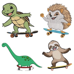 4 Skateboard Embroidery Design, Skateboard Machine Embroidery Design, Funny Animals Skateboard Embroidery Design For Men, Women, Girls