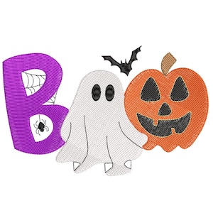 かわいいブーのハロウィン刺繍デザイン、ハロウィンブーの刺繍機デザイン、4サイズ、即時ダウンロード