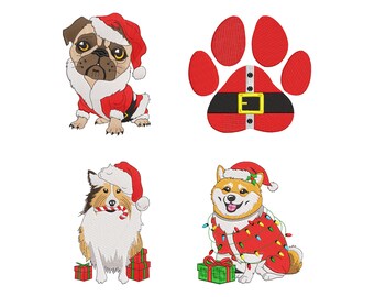 Santa Dog Christmas Embroidery Design, Christmas Dog Machine Embroidery Design, Digital Download
