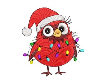 Lighting Cardinal Bird Christmas Embroidery Design, Christmas Cardinal Machine Embroidery Design, Digital Download