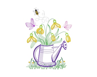 Flowering Watering Can Embroidery Design, Flowering Watering Can Machine Embroidery Design, 4 Sizes, Instant Download File