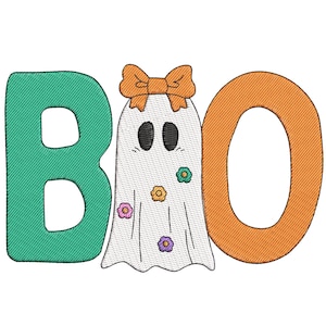 かわいいブーガールのハロウィン刺繍デザイン、ハロウィンブーの機械刺繍デザイン、4サイズ、即時ダウンロード