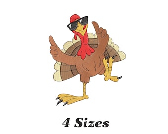Funny Turkey Machine Embroidery Design, Thanksgiving Turkey Embroidery Pattern, Autumn Leaves Embroidery Files, 4 sizes Instant Download