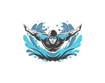 Swimmer Embroidery Design, Swimmer Machine Embroidery Design, 4 Sizes, Instant Download File