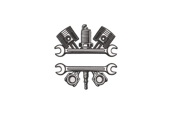 Mechanic Monogram Embroidery Design, Wrench Tools Car Repair Service Machine Embroidery Design, 4 Sizes, Instant Download File