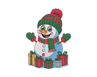 Snowman With Christmas Giftbox Christmas Embroidery Design, Christmas Snowman Machine Embroidery Design, Digital Download