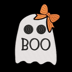 怖いブーガールのハロウィン刺繍デザイン、ハロウィンブーの機械刺繍デザイン、4サイズ、即時ダウンロード
