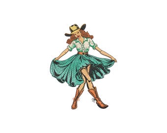 Cute Cowgirl Embroidery Design, Dancing Cowgirl Machine Embroidery Design, 4 Sizes, Instant Download File