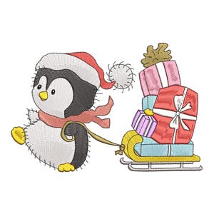 Penguin Christmas Embroidery Design, Penguin Xmas Embroidery Design, Christmas Penguin Machine Embroidery Design, Instant Download