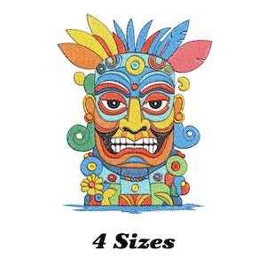 Colourful Tiki Totem Mask Embroidery Design, Tiki Machine Embroidery Design, Tiki Embroidery Design For Men, Women, Girls