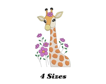 Giraffe With Flowers Embroidery Design, Giraffe With Flowers Machine Embroidery Design For Men, Women, Girls, Kids