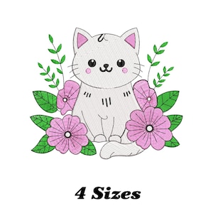 Blumen Katze Stickerei, Katze Maschinenstickerei, Blumen Katze Stickerei Design Für Männer, Frauen, Mädchen