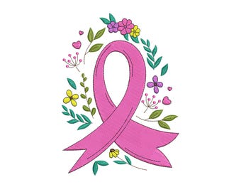 Pink Ribbon Breast Cancer Awareness Embroidery Design, Breast Cancer Machine Embroidery, Pink Ribbon Embroidery Design For Women, Girls