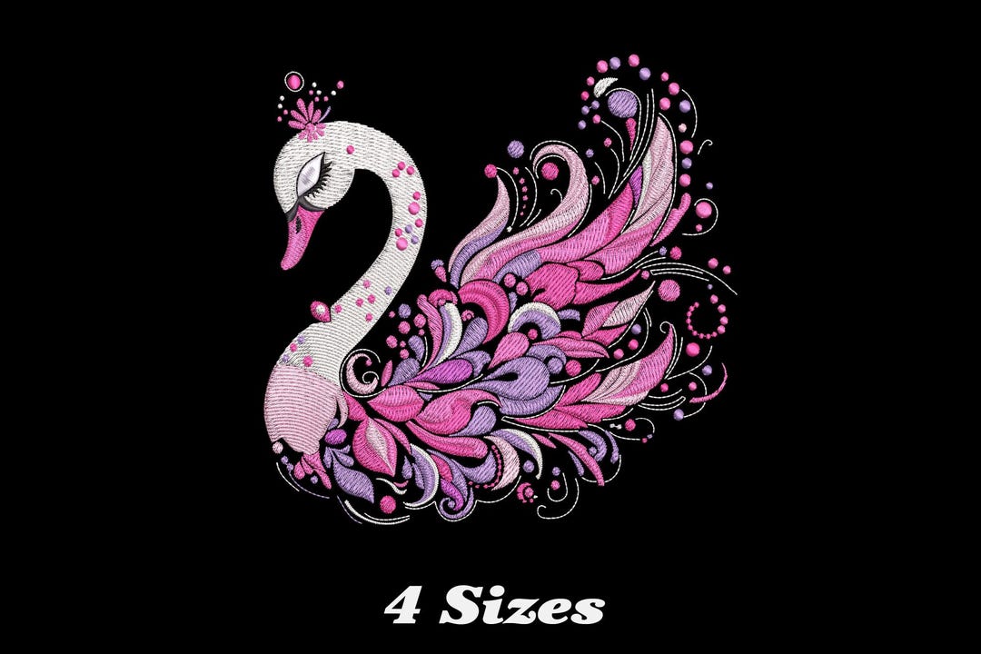 Colorful Swan Embroidery Design, Elegant Swan Machine Embroidery Design ...