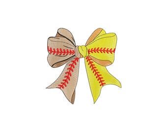 Softball Baseball Bow Embroidery Design, Softball Baseball Bow Machine Embroidery Design, 4 Sizes, Instant Download File