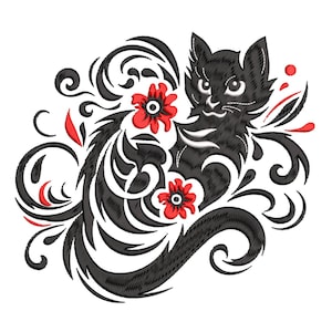 Floral Cat Embroidery Design, Floral Cat Machine Embroidery Design, Floral Cat Embroidery Design For Men, Women, Girls