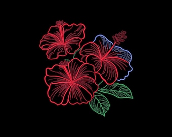 Beautiful Hibiscus Flower Embroidery Design, Hibiscus Flower Machine Embroidery Design, 4 Sizes, Instant Download File