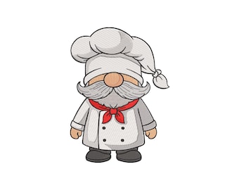 Chef Gnome Embroidery Design, Chef Gnome Machine Embroidery Design, 4 Sizes, Instant Download File