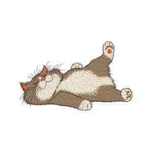 Quirky Chubby Cat Embroidery Design, Cat Lying Down Machine Embroidery Design, 4 Sizes, Instant Download File