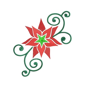 ポインセチアの花のクリスマス刺繍デザイン、ポインセチアのクリスマス刺繍デザイン、クリスマスのポインセチアの花の機械刺繍デザイン