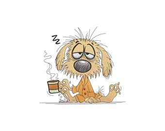 Crazy Dog Coffee Embroidery Design, Crazy Dog Coffee Machine Embroidery Design, 4 Sizes, Instant Download File