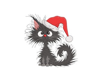 Funny Crazy Cat Christmas Embroidery Design, Christmas Crazy Cat Machine Embroidery Design, Digital Download